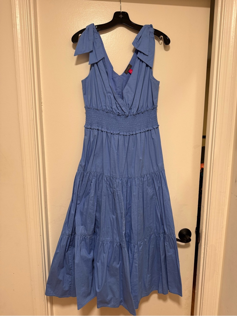 Vince Camuto Sky Blue Tie-Shoulder Smocked Maxi Dress